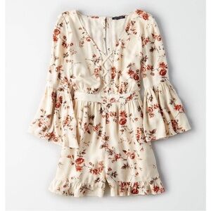 American Eagle Outfitters-Vintage Floral Bell Sleeve Boho Romper (Size:Small)